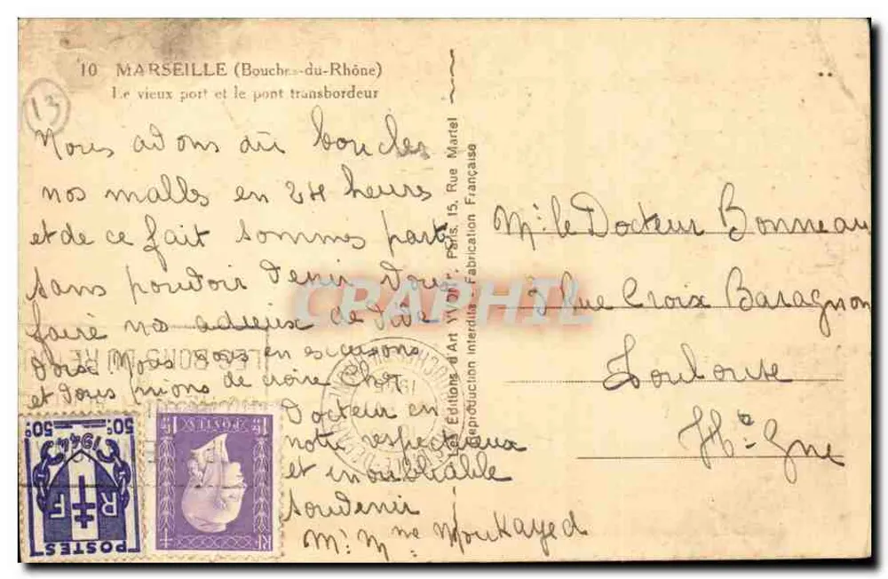 Der alte Hafen und die Umstiegsbrücke — Marseille (Bouches-du-Rhône) — Edition Martel - Rückseite