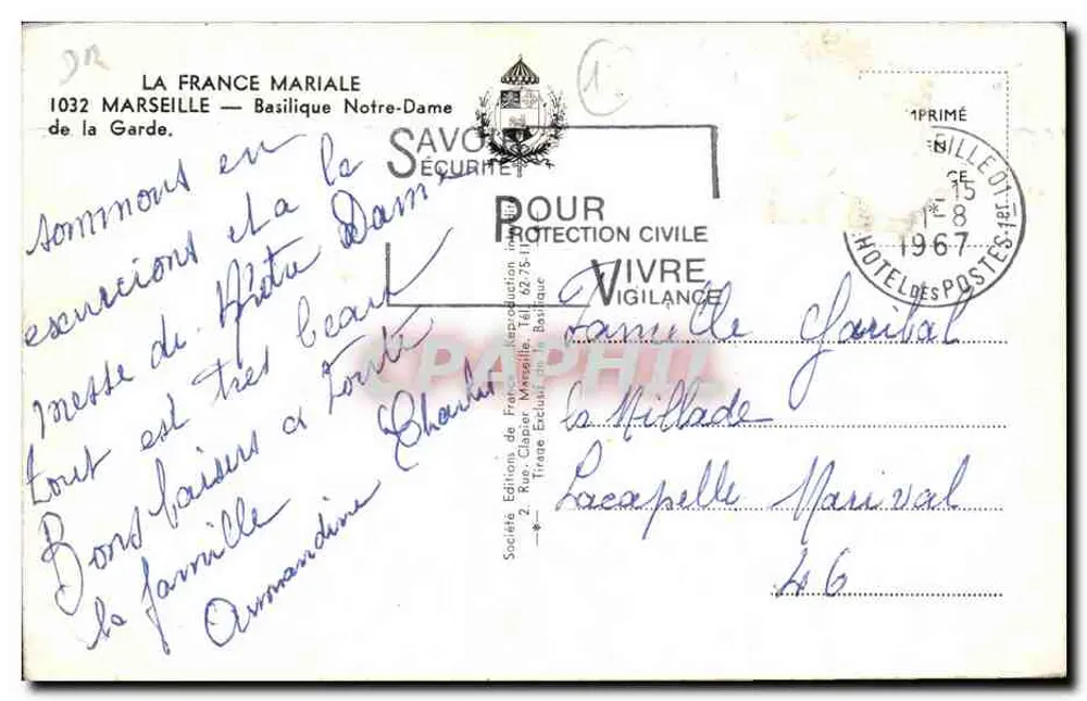 Basílica Nossa Senhora da Guarda — Marselha — Edição de França Mariale - Verso
