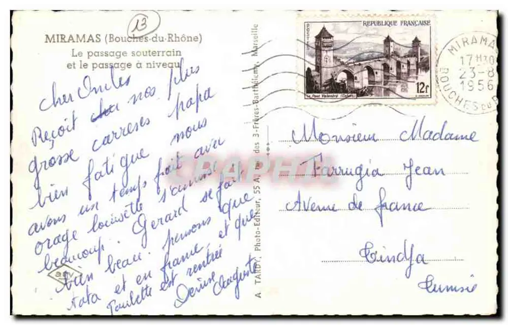 Miramas (Bouches-du-Rhône) — Het ondergrondse kruispunt en het niveauovergangsplatform — A. TARDY, Foto-uitgever, Marseille - Achterkant