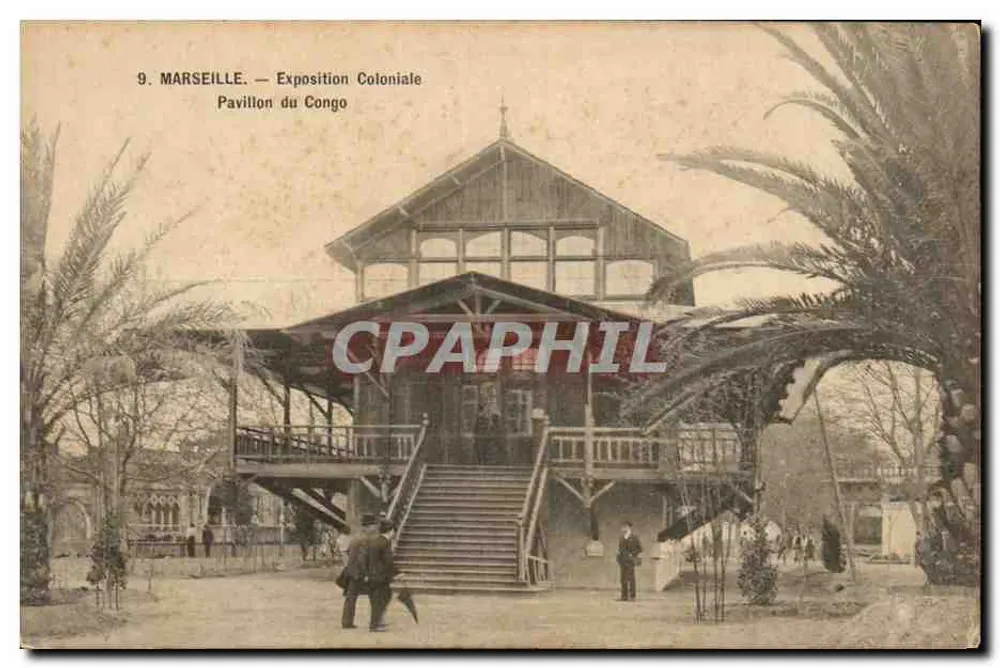Marselha — Exposição Colonial. Pavilhão do Congo — Edição Michaud, 83, boulevard du Musée, Marselha - Frente