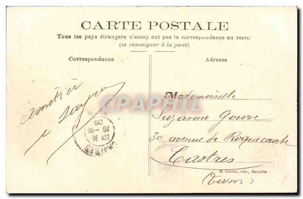 Marselha - Exposição Colonial 1906 - Palácio do Mar - Verso