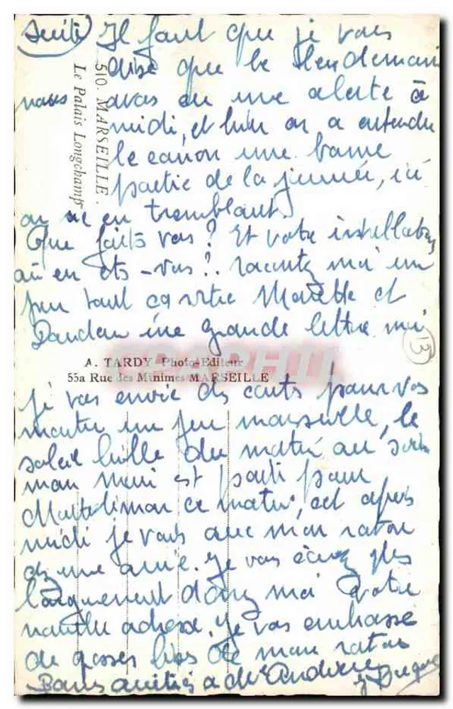 O Palácio Longchamp — Marselha — A. Tardy, Editor - Verso