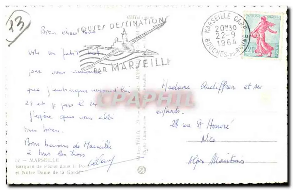 Hafen von Marseille — Ansicht von Fischereibooten und Notre-Dame de la Garde — Ary - Rückseite