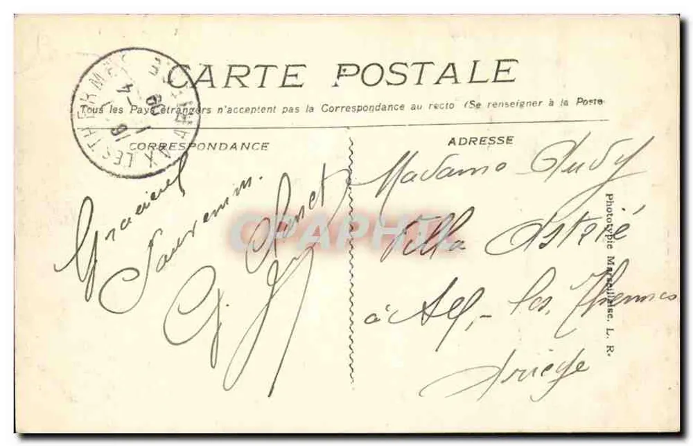 Marselha - A Praça Castellane — Obelisco central, trams e edifícios — editor desconhecido, n° 27 - Verso