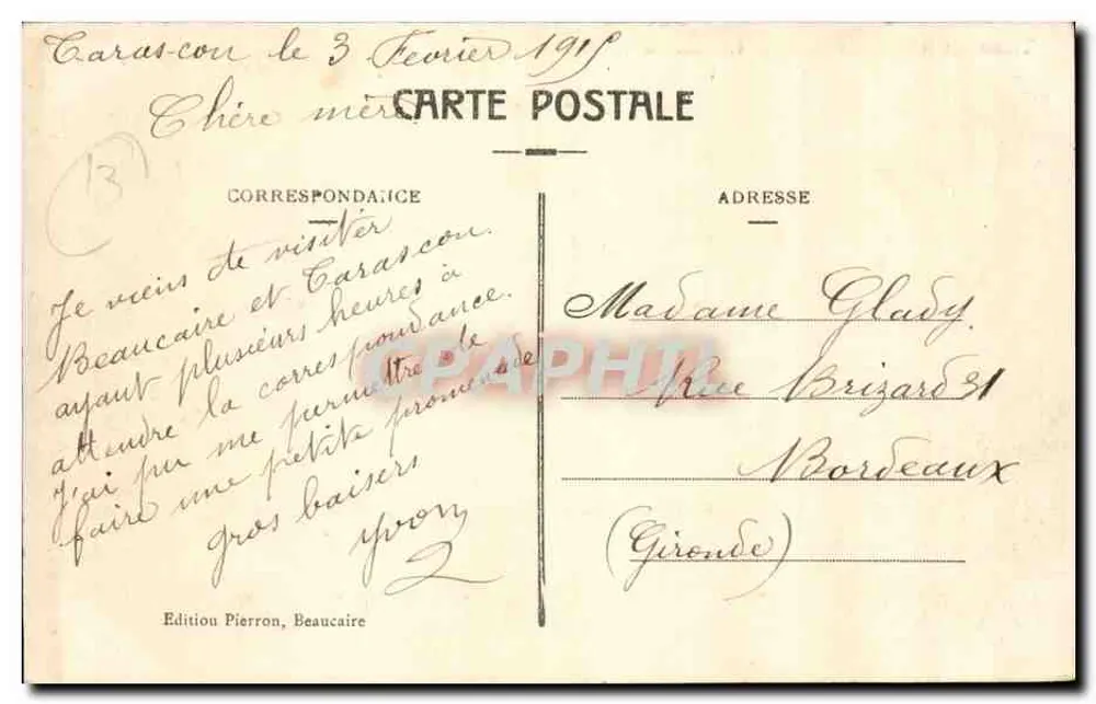 Tarascon — Kasteel van Koning René — Uitgave Pierron, Beaucaire - Achterkant