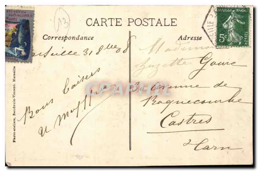 Internationale Elektrizitätsausstellung, Marseille, 1908 — Kinderball — Photo-Atelier Baudouin-Vinont - Rückseite