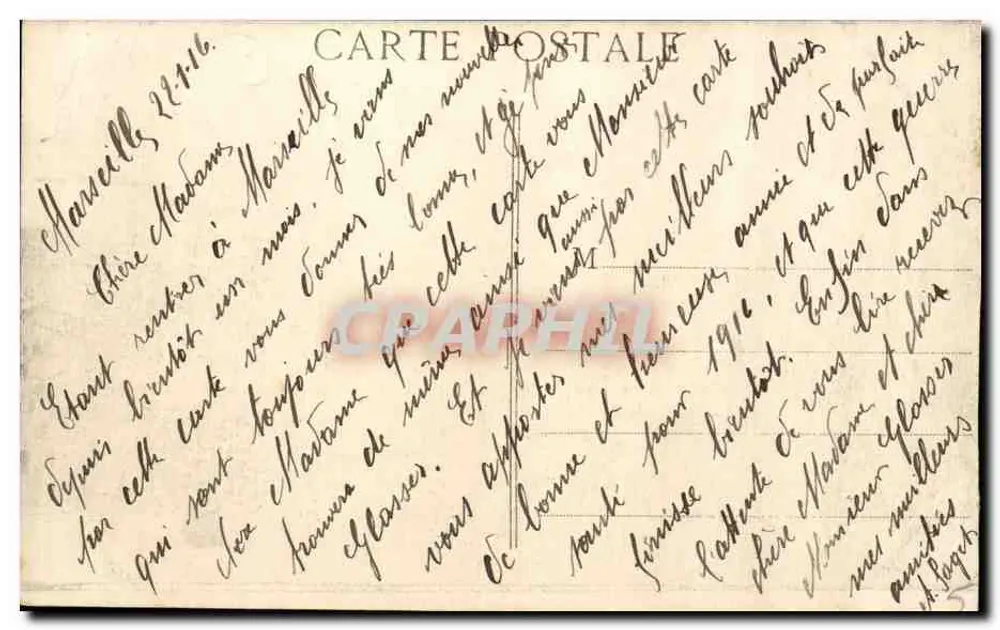 Marselha - Rue Cannebière — vista animada com trem n°708 — editor Pinçot & Cie - Verso
