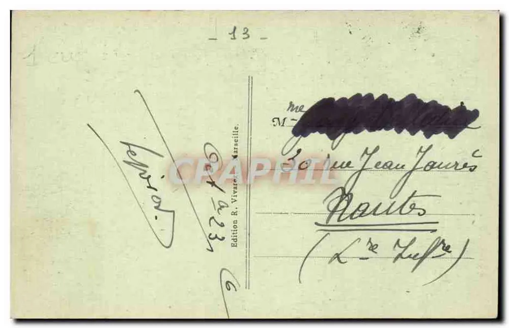 Marseille — A Porta de Aix — R. V. — Edição R. Vivares, n°118 - Verso