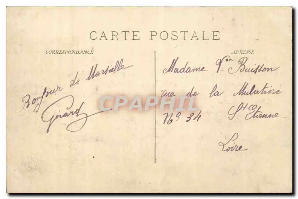 Marselha - A Rue de Ncailles — vista de rua animada com trem e comércios — editor 1810 - Verso