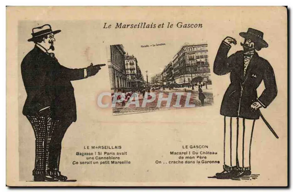 Der Marseillais und der Gascon — humoristische Karikatur — Verlag nicht sichtbar - Vorderseite