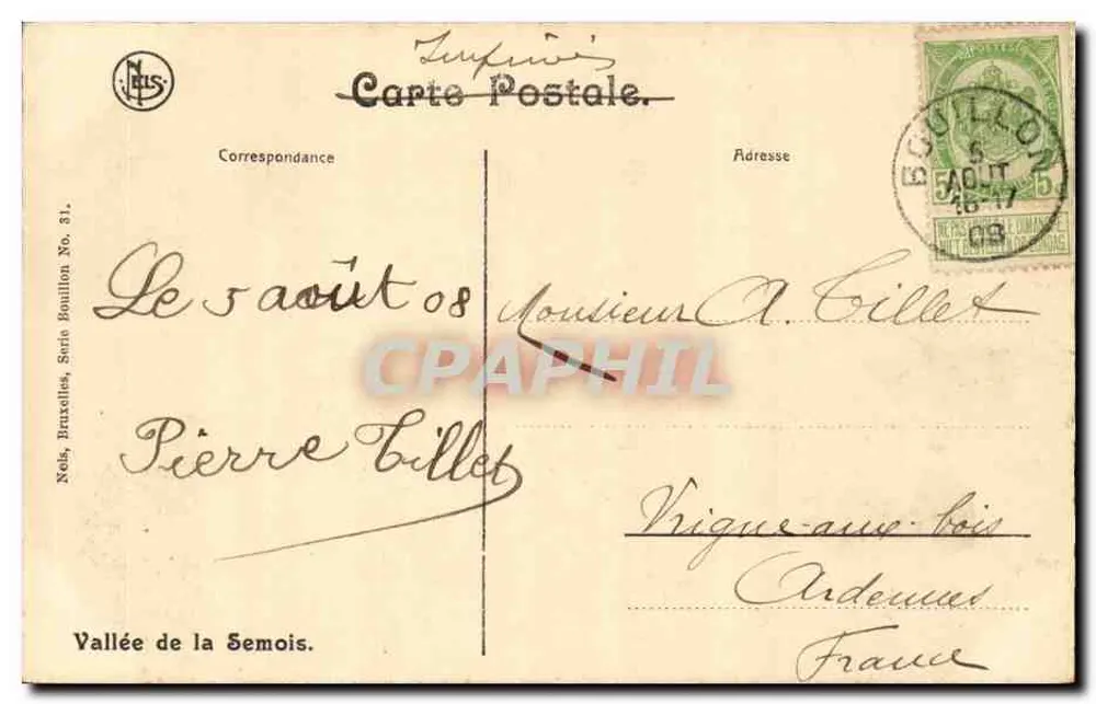 Bouillon — Brücke von Liège und Stadtzentrum — Nels, Brüssel, Serie Nr. 51 - Rückseite