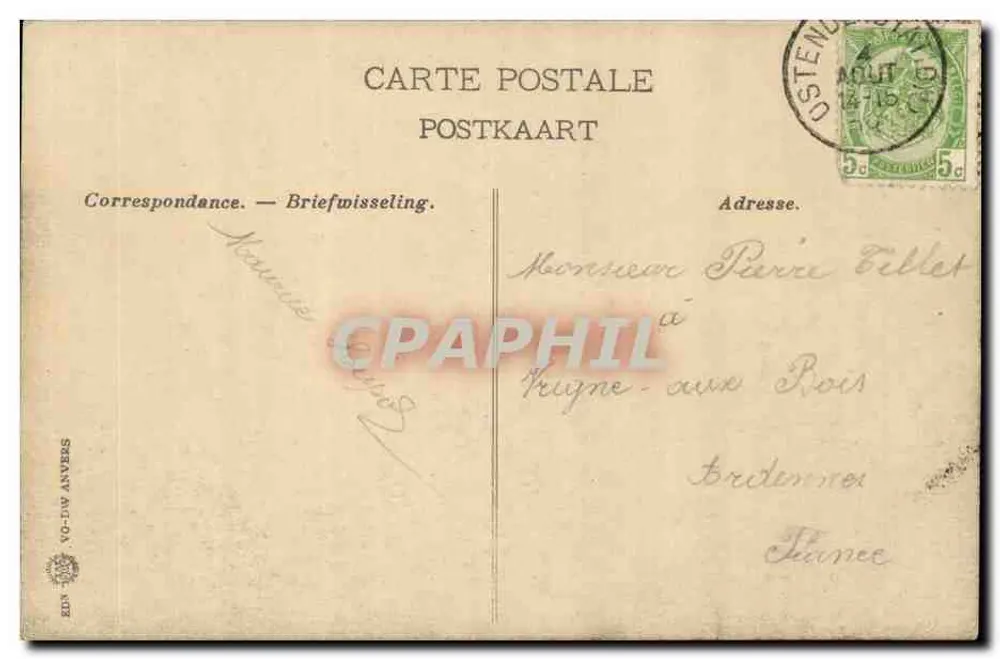 Ostend — Bassin — Ansicht des Hafens mit Segelbooten — Verlag VO-DW ANVERS - Rückseite