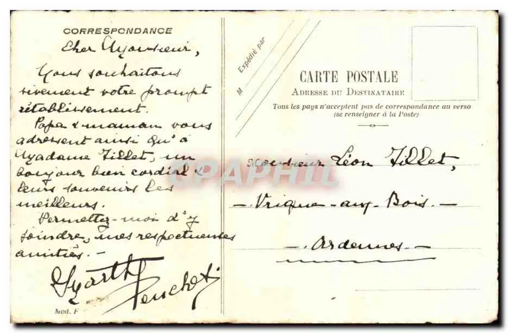 Tropisch landschap met zittende figuur — Lyon, 19 februari 1908 — handtekening F. - Achterkant