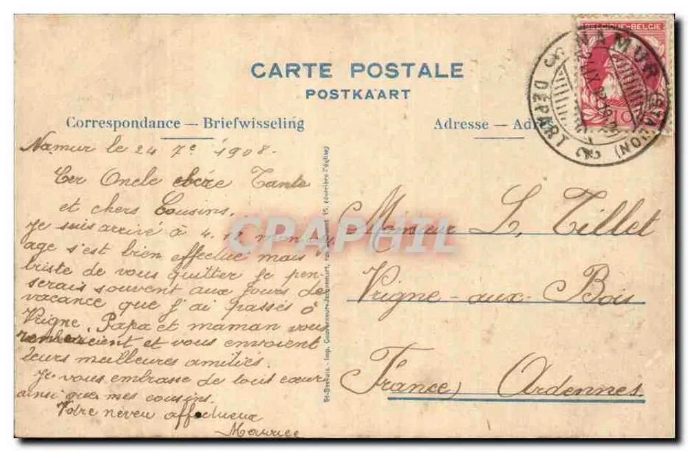 St-Servais — Viertel Asty-Moulin und Kasernen des 13. Linienregiments — Verlag E. Gouverneur-Jacquenmet - Rückseite