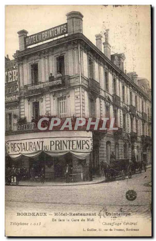 Bordeaux — Hôtel-Restaurant du Printemps — L. Guiller, 83 rue de Pressac - Vorderseite