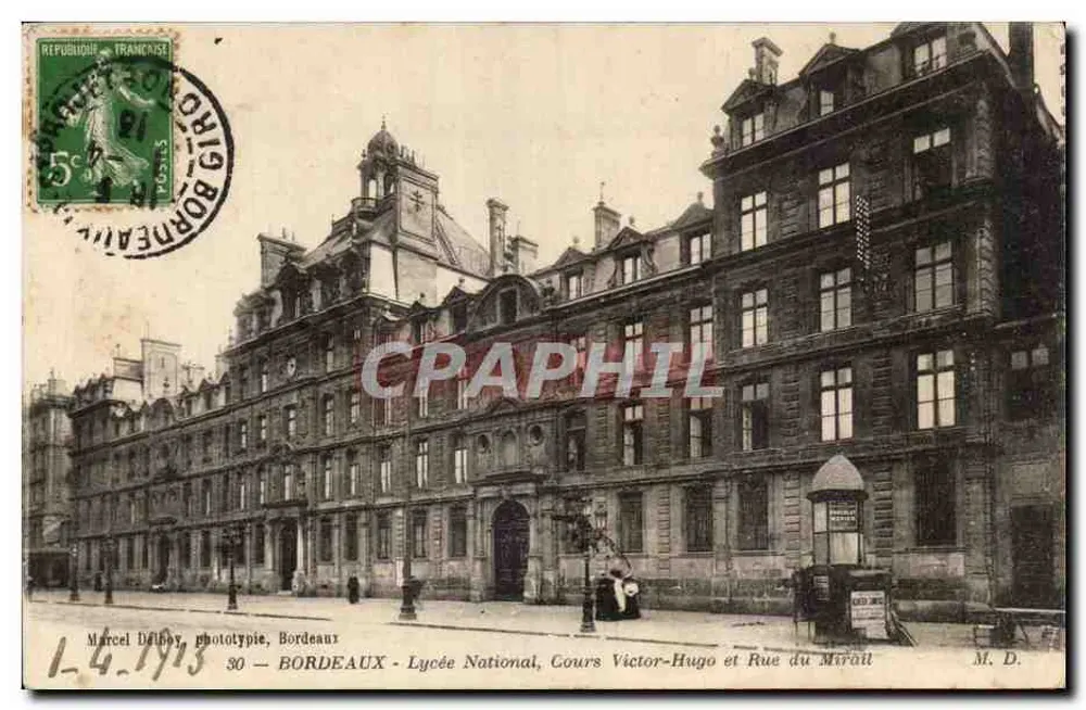 Bordeaux - Nationalgymnasium, Cours Victor-Hugo und Rue du Mirail — Marcel Délaby, Phototypie, Bordeaux - Vorderseite