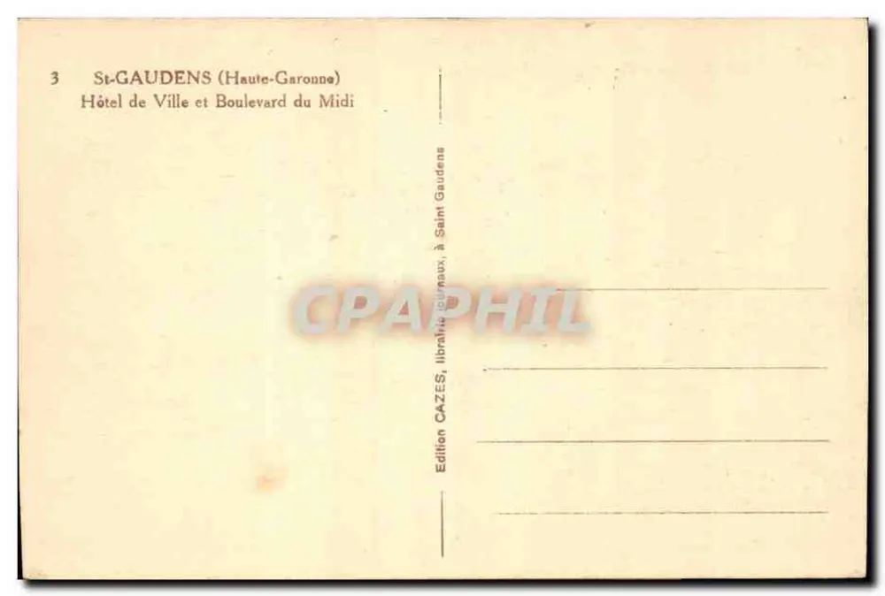 Saint-Gaudens (Haute-Garonne) — Rathaus und Boulevard du Midi — Edition Cazes - Rückseite