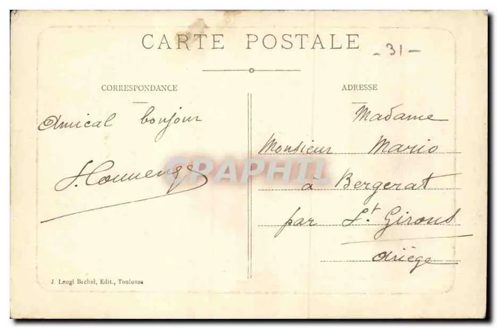 Toulouse — Tor des Jardin des Plantes — J. Leongi Bichel, Verlag Nr. 236 - Rückseite