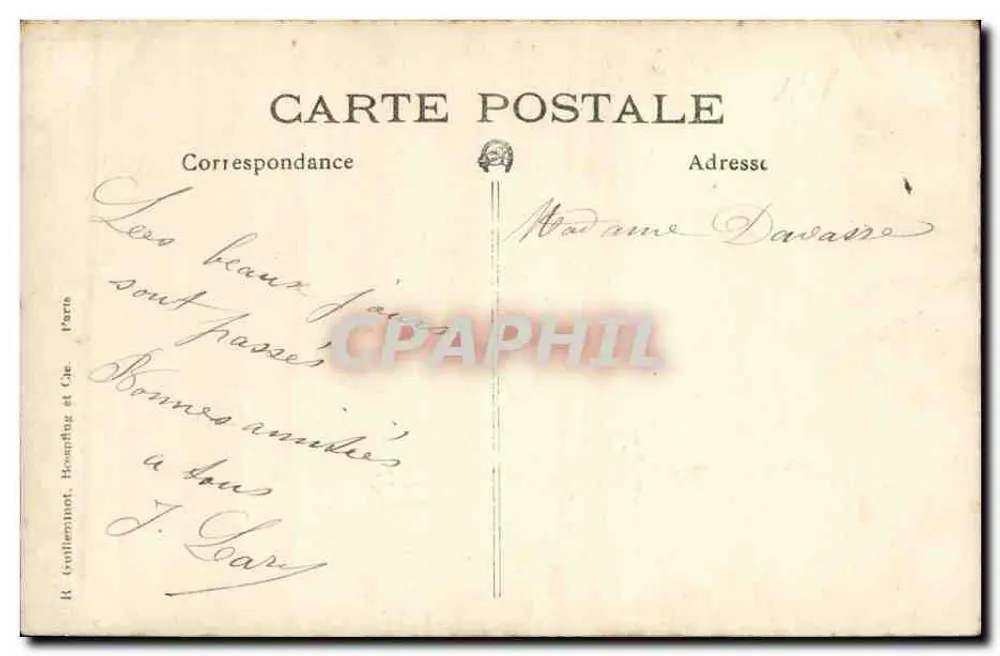 Grupo familiar na floresta — editor R. Guilluminat, Paris — número de série não visível - Verso