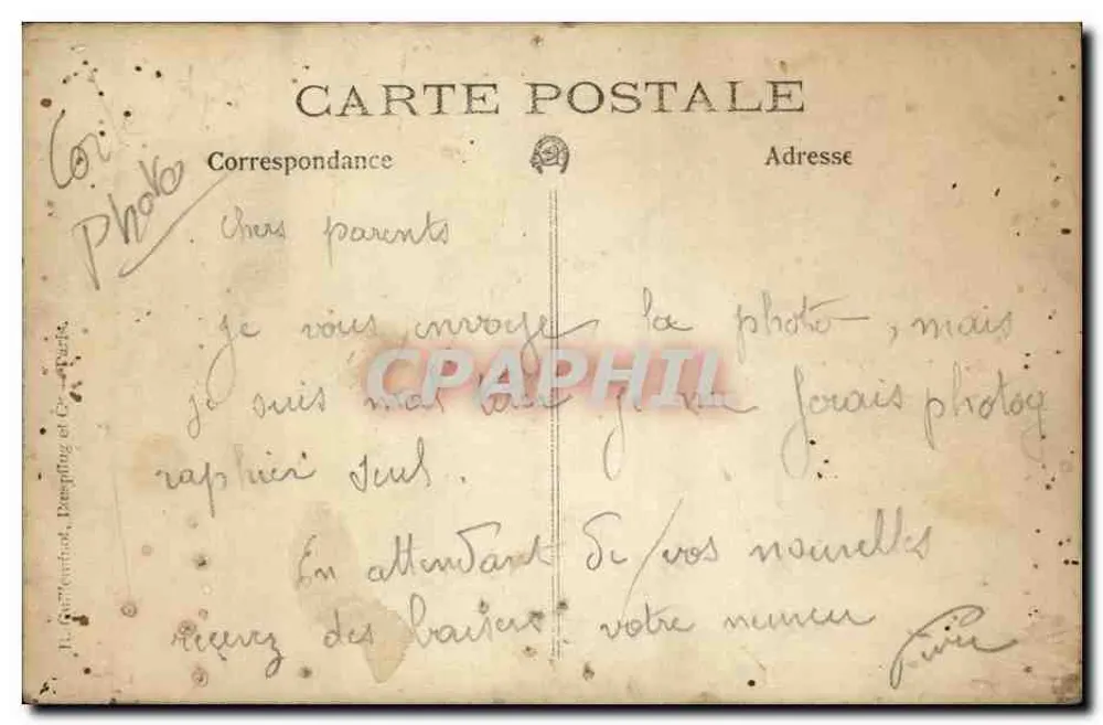 Grupo de soldados — fotografia — editor Phot. Carré, Dampfing et Cie, Paris - Verso