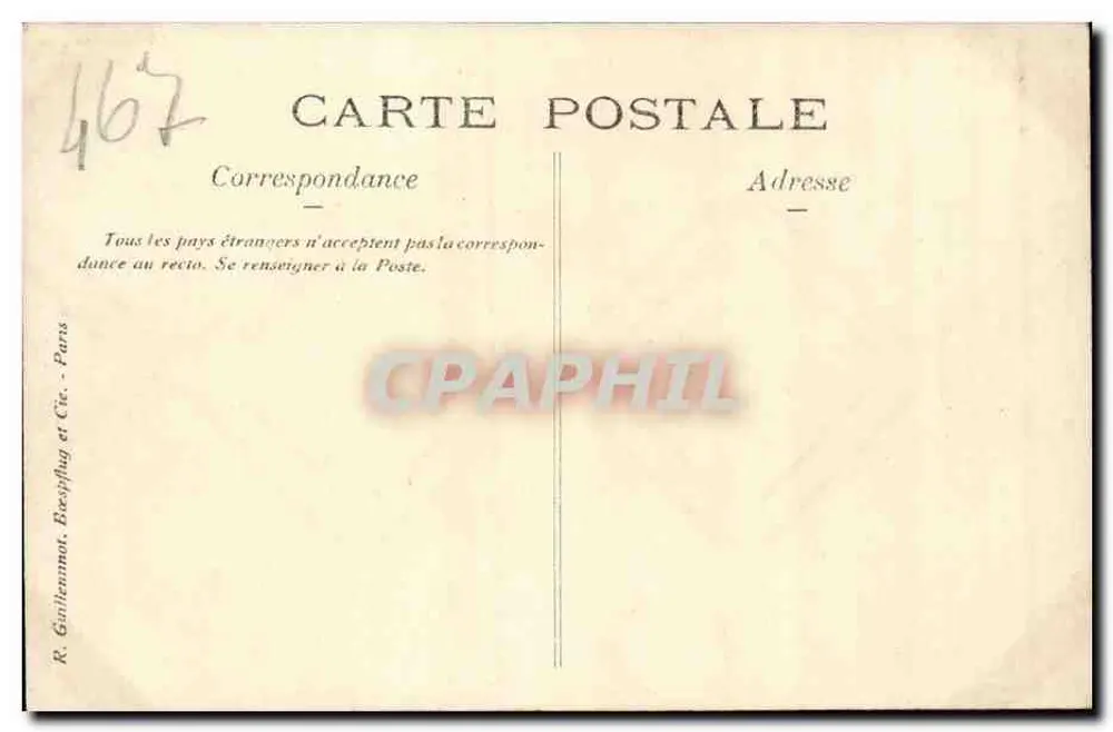 Gruppe von Personen bei Cure de Terrain — Schild mit Angabe der Höhe und Entfernung — Verlag R. Guillemanot, Basajfing et Cie, Paris - Rückseite