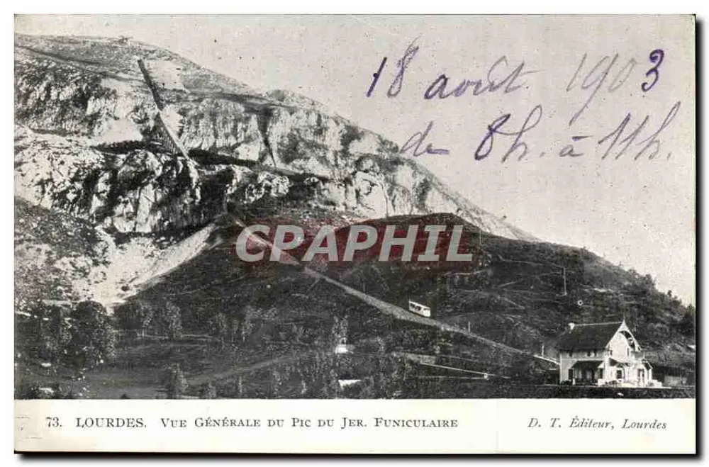 Lourdes — Allgemeiner Blick auf den Pic du Jer, Seilbahn — Verlag D. T., Lourdes - Vorderseite