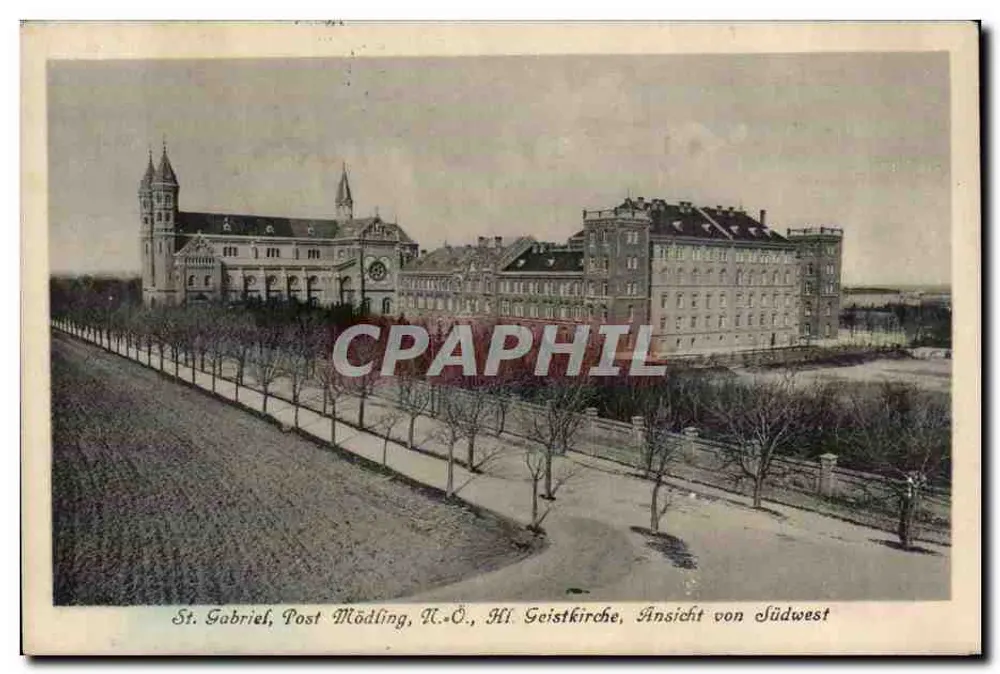St. Gabriel, Post Mödling, N.-Ö., Heiliger Geistkirche, Ansicht von Südwest - Vorderseite