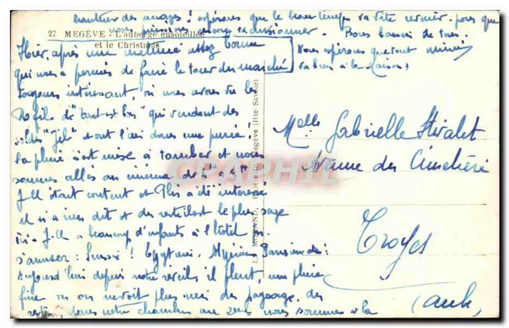 Mégeve — Das sonnige Hotel — Verlag L. Ménard, Nr. 27 - Rückseite