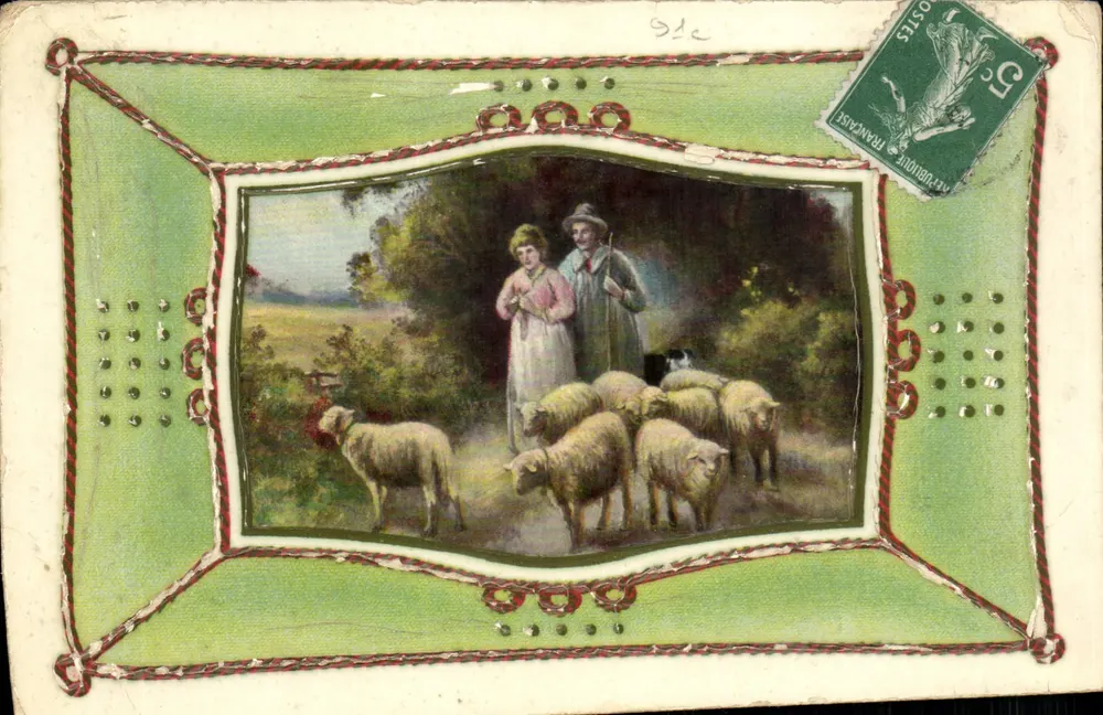 Paisagem pastoral com pastor e pastora — editor Artchiron, série 4100 - Frente
