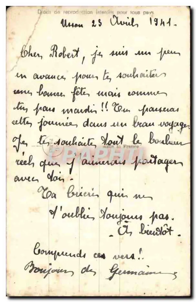 O Amor é a felicidade — PC Paris 4726/2 - Verso