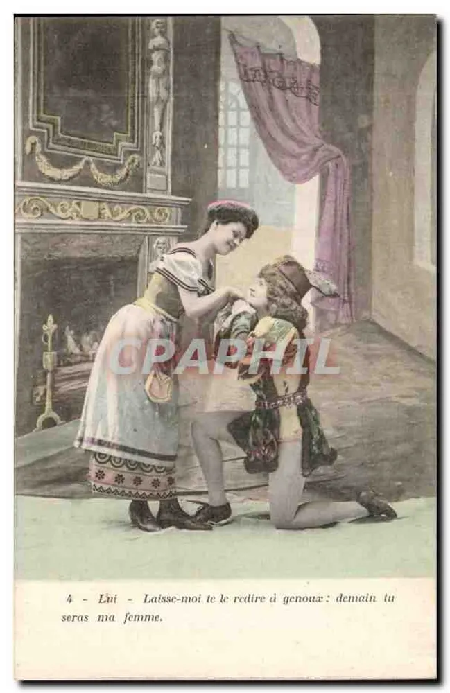 Heiratsantragsszene — gedruckter Text — unbekannter Verlag, Seriennummer 4 - Vorderseite