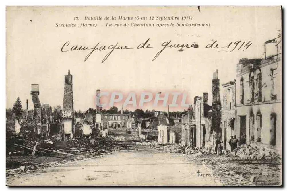 Sermizie (Marne) — Die Cheminon Straße nach dem Bombardement — Liturgische Reproduktion - Vorderseite