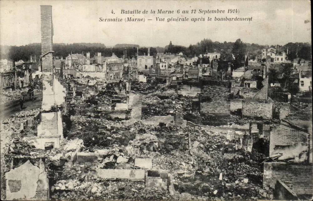 Sermaize (Marne) — Schlacht an der Marne 6. bis 12. September 1914 — Allgemeiner Blick nach dem Bombardement — A. Humbert, phot. ed., St-Dizier - Vorderseite