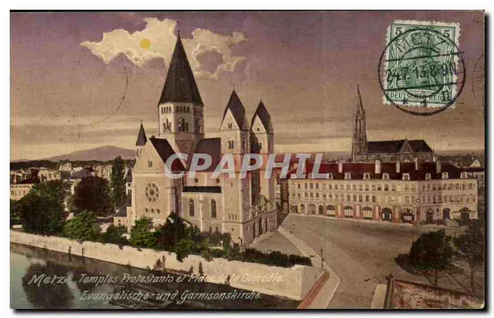 Metz - Temples Protestants et Place de la Comédie — Éditeur G. Fortisier, n° 185 - Frente