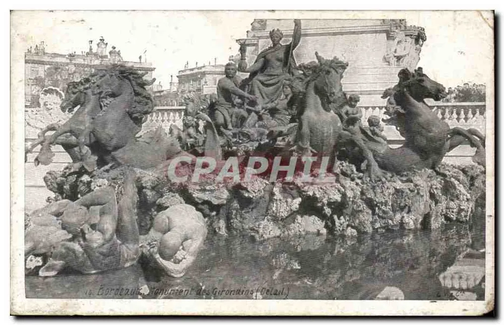 Bordeaux, Monument dos Girondins — detalhe da fonte — editor A. V. C. A. - Frente