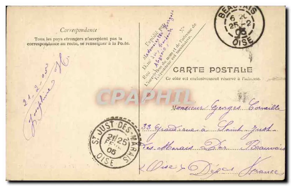 Alger — Das Casino und die Rue d'Isly — V.P. Paris Nr. 69 - Rückseite