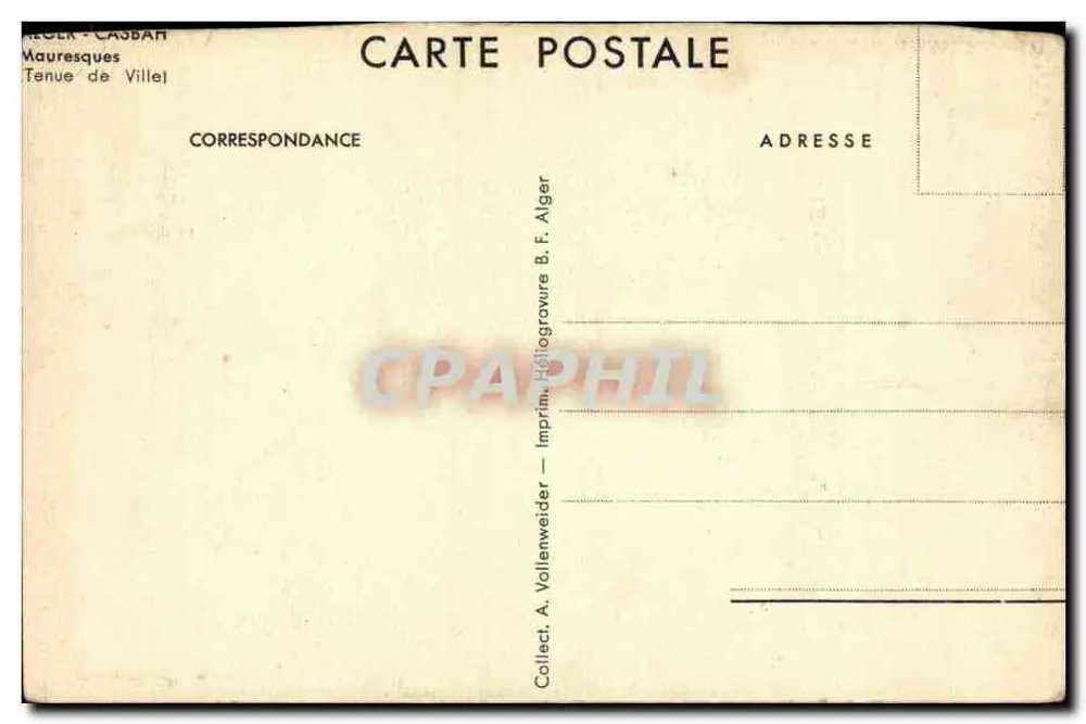Casablanca — Rua da Cidade — Imprensa A. Vollenweider, Argel - Verso