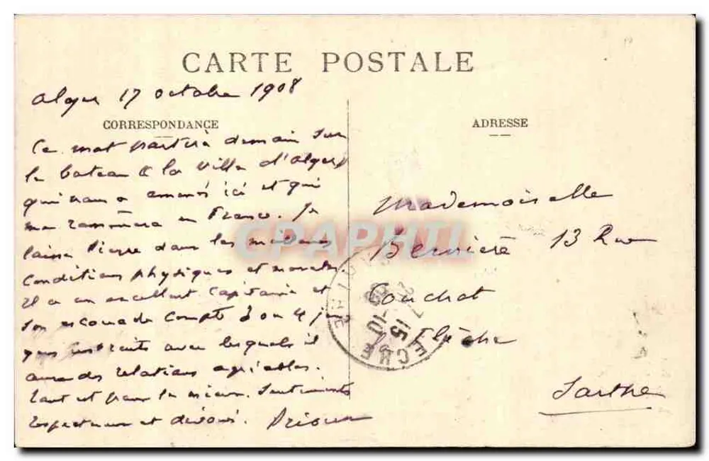 ALGER, aufgenommen von Mustapha-Supérieur — Luftbild der Stadt und des Hafens — Verleger unbekannt - Rückseite