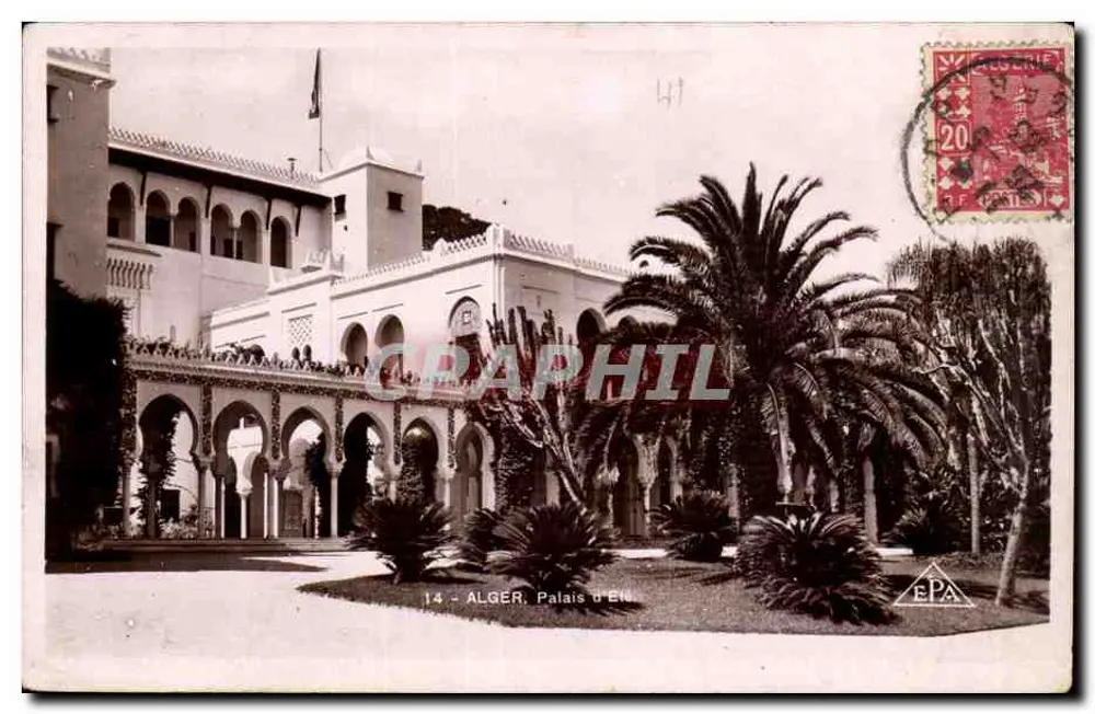 ALGER, Paleis d'Elie — uitzicht op het tuin en de boogvormige gangen — Uitgever EPA, n°14 - Voorkant