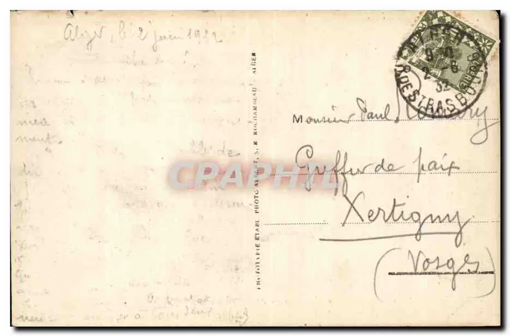 ALGER — Rue d'Isly — vista de rua com trêm e comércios - Verso
