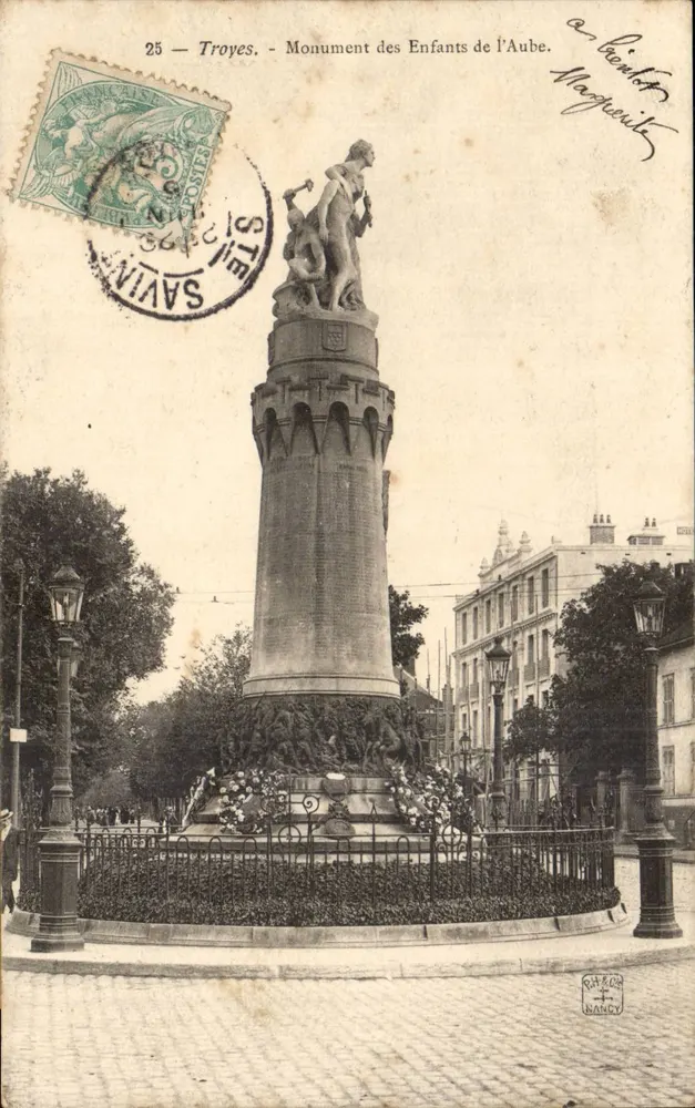 Troyes - Denkmal der Kinder der Aube — Verlag R. H. R. & Cie, Nancy, Nr. 25 - Vorderseite