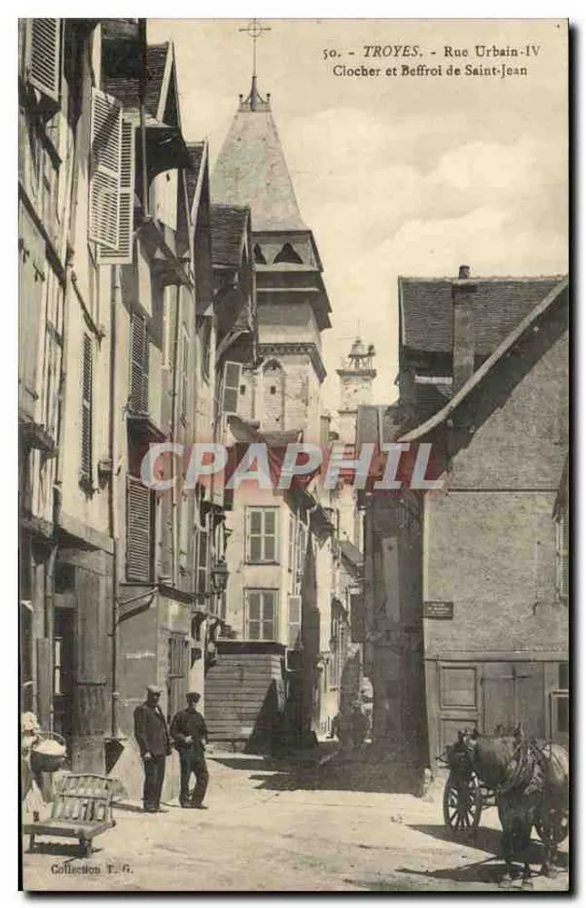 Troyes - Straße Urbain-IV - Glockenturm und Turm der Saint-Jean - Vorderseite