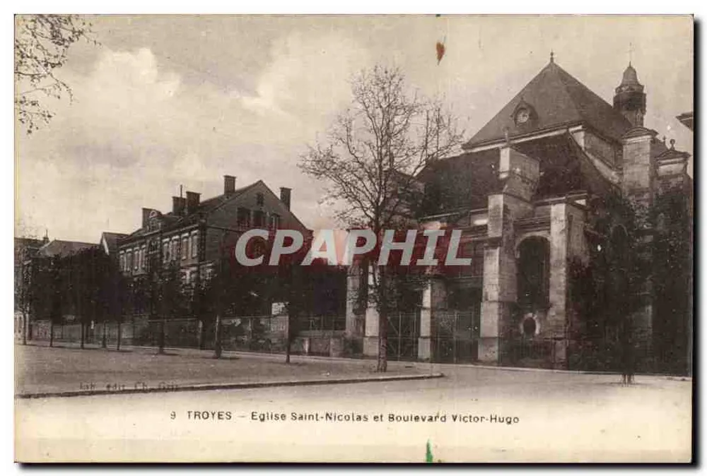 Troyes — Kirche Saint-Nicolas und Boulevard Victor-Hugo — Verlag Ch. Gilly - Vorderseite