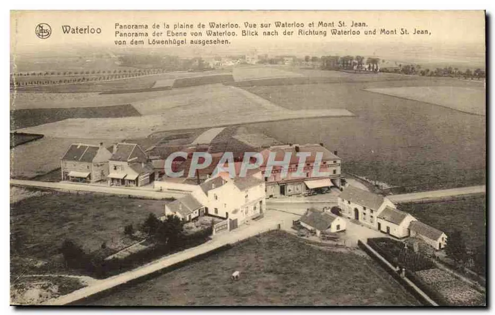 Waterloo — Panorama der Waterloo-Ebene. Blick auf Waterloo und Mont St Jean. — Verlag J. L. S. (Brüssel) - Vorderseite