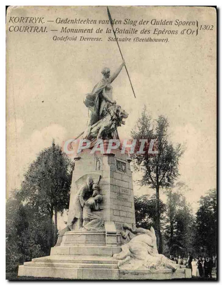 Courtrai — Denkmal der Schlacht der Goldenen Spur — Godefroid Devreese, Bildhauer (Beeldhouwer) - Vorderseite