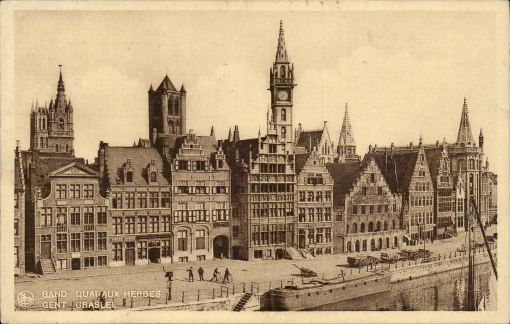 Gand Quai aux Herbes — Ansicht des Kanals und historischer Gebäude — Verlag Graslei - Vorderseite