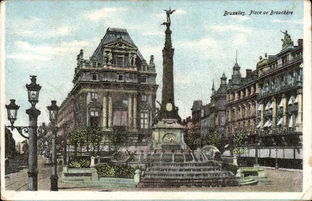 Brüssel. Place de Brouckère — Zentraler Denkmal mit Brunnen und historischen Gebäuden — Verlag unbekannt - Vorderseite