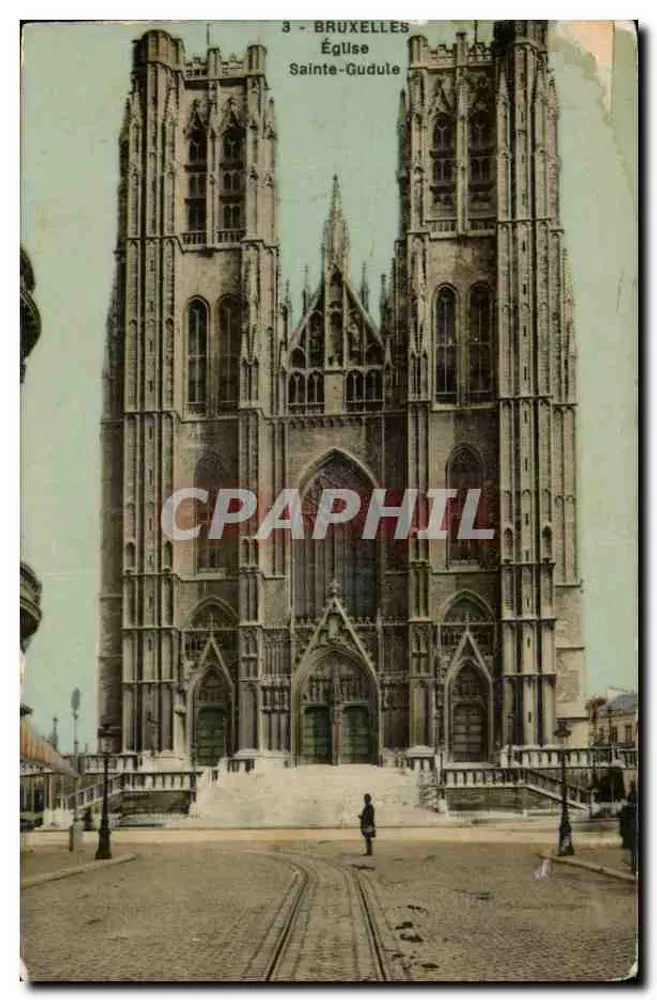 Bruxelles - Église Sainte-Gudule — façade gothique avec deux tours, éditeur Grand Bazar Anspach, n°3 - Vorderseite