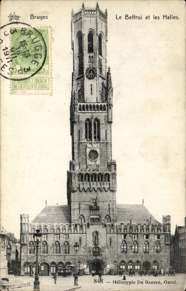 Brügge — Der Glockenturm und die Markthalle — Héliotypie De Graeve, Gent, Nr. 848 - Vorderseite