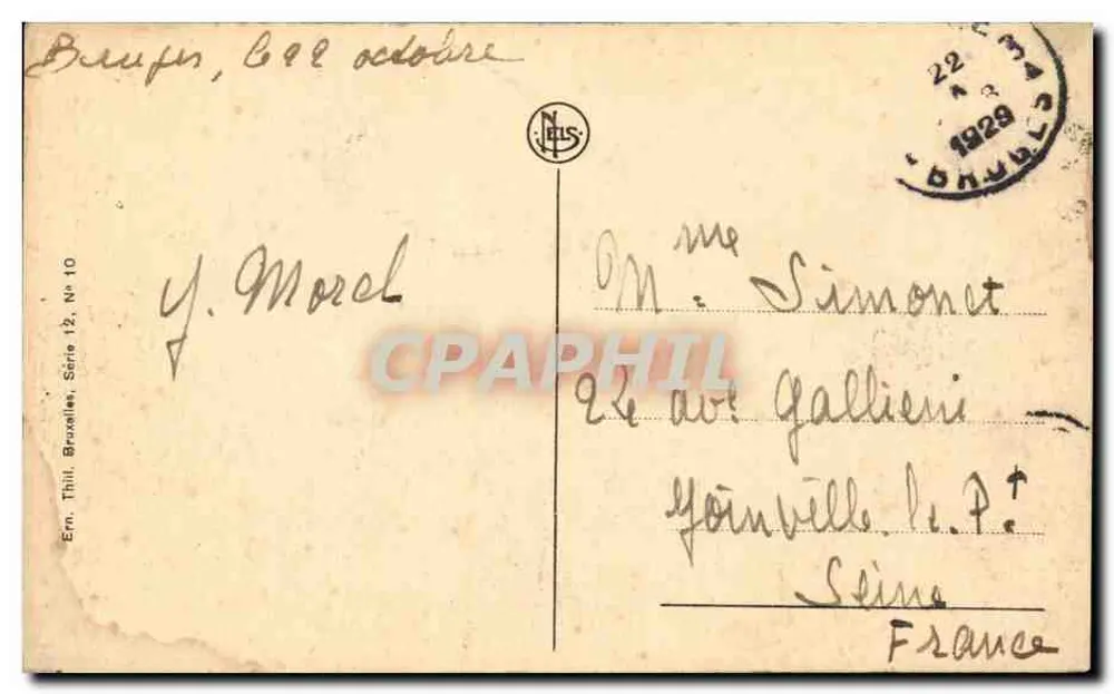 Brügge, Tor Sainte-Croix — Verlag Ern. Thil, Brüssel, Serie 12, n° 10 - Rückseite